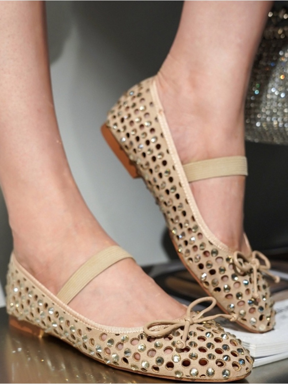 Cape Robbin Lauralee rhinestone bow ballet flats